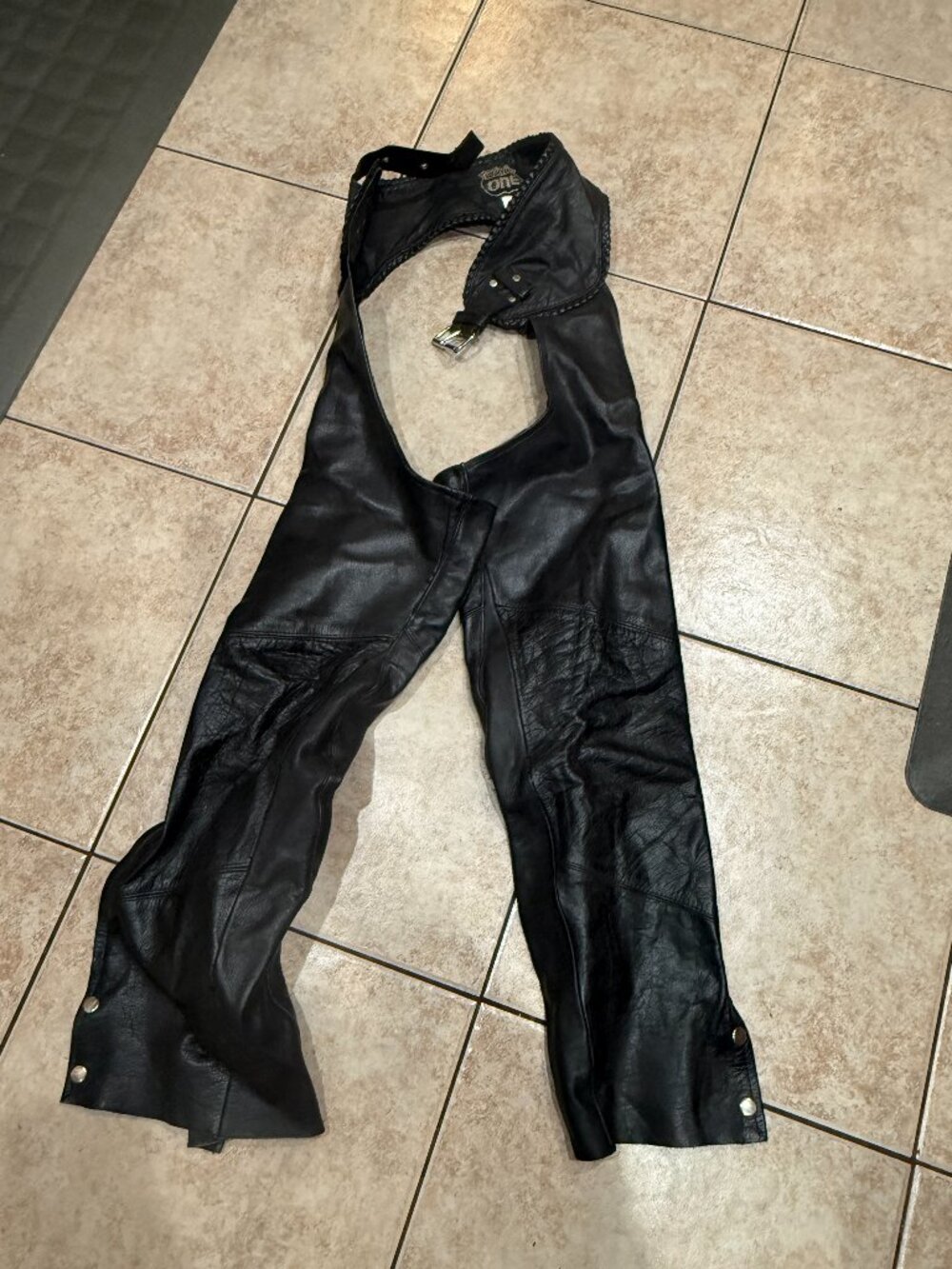 VTG Women/Men Motorcycle Chaps Highway One Black Leather Size L (003)